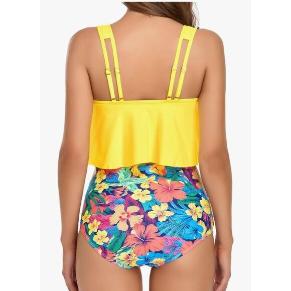 Womens Two-Piece Size S High Waisted Tropical Floral Swimsuit Vacation Beach - Picture 2 of 8